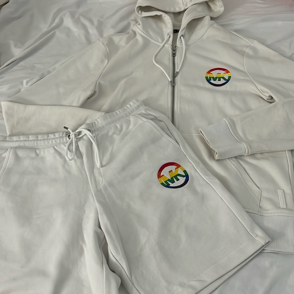 Michael Kors Rainbow Logo Cotton Blend Zip-Up Hoodie and Shorts Set